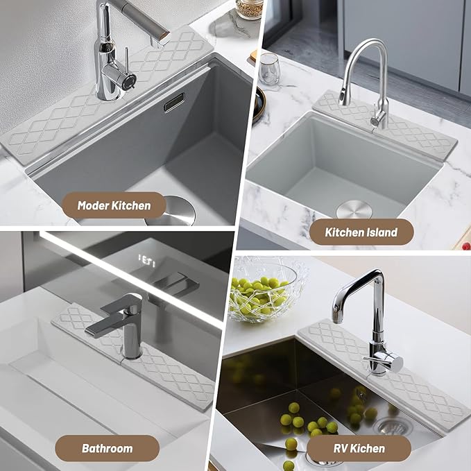 Faucet Mat for Kitchen Sink - 23.6" Diatomite Fast Stone Drying Mat for Kitchen Counter Tray Absorbent Mat Splash Guard for Bathroom Counter Kitchen Sink Accessories