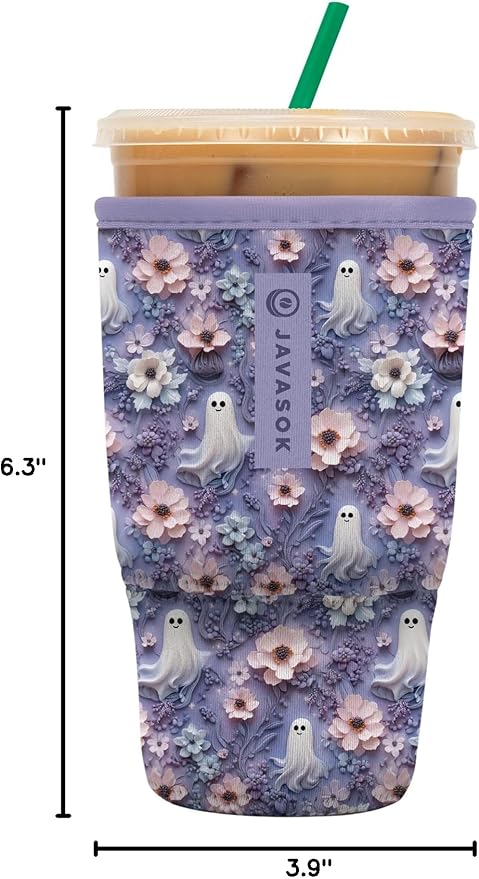 Sok It JavaSok Iced Coffee & Cold Soda Insulated Neoprene Cup Sleeve (Ghostly Garden, Large: 30-32oz)