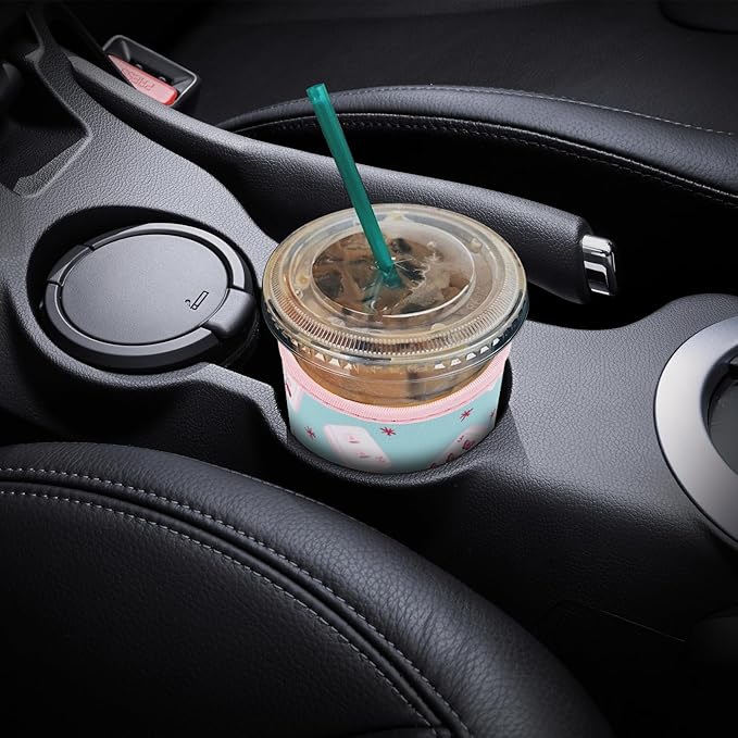 YR Reusable Neoprene Insulator Sleeve for Iced Coffee Cups, 3 Pack Coffee Coolies sleeves for Iced & Hot Drinks, Cold Beverage Cooler Compatible with Starbucks Coffee and More (Cute Mahjong)