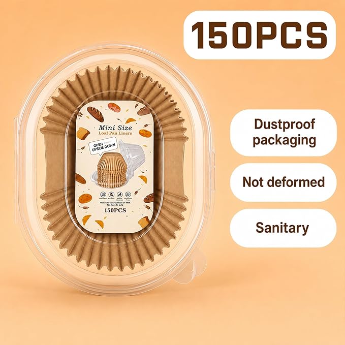 150 Pcs Mini Loaf Pan Liners Compatible with Wilton Mini Loaf Pan, Disposable Non-Stick Parchment Paper Cupcake Liners, Petite Loaf Baking Liner for Cupcake, Muffin, Brownies, Baking Accessories