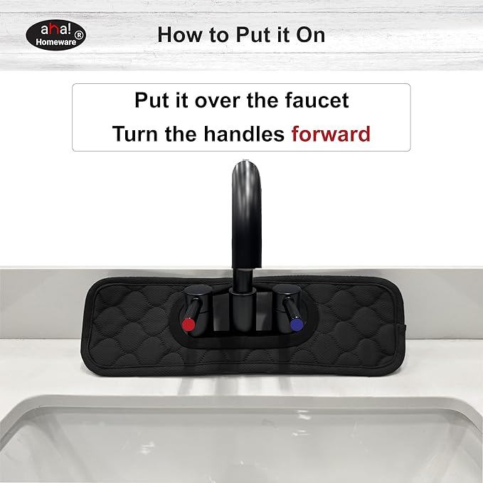 Bathroom Sink Splash Guard Oval-Hole Rectangle-Hole: AHA HOMEWARE, Faucet Mat for Bathroom Sink Oval Base, Bathroom Sink Water Splash Guard Centerset Rectangle Base (Black & Black)