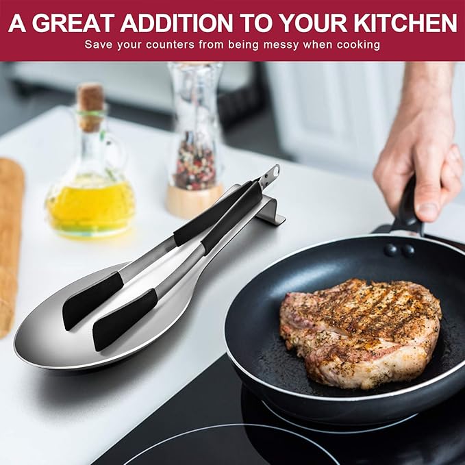 Spoon Rest, E-far Stainless Steel Spoon Ladle Holder Spatula Rest for Kitchen Stove Top, Large Size & Dishwasher Safe