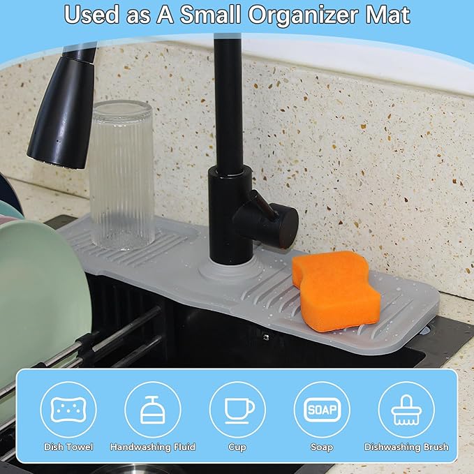 17.7*5.5 Inch Large Non-Slip Base,Multi-Surface Protector for Kitchen,Bathroom,Laundry,RV,Easy Clean Water Deflector Accessory(light gray)
