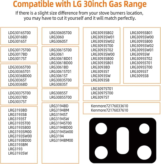 Reusable Stove Burner Top Cover for LG Gas Range, Model LRG3093 LRG3095 LRG3061 LRG3193, Non-Stick Washable Stove Top Cover Mat Protector, Gap Filler for Range Side Guard
