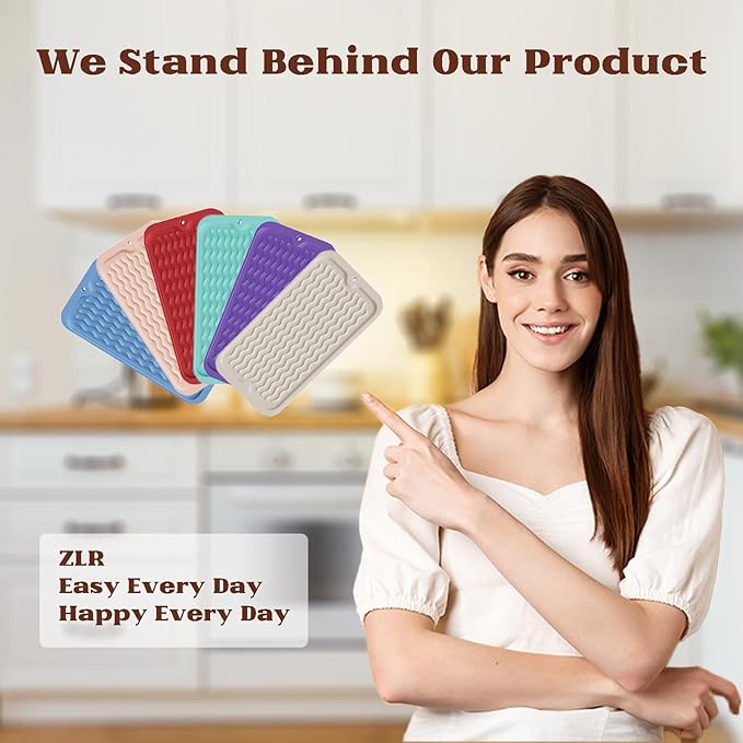 ZLR 2 Pcs Silicone Sponge Holder & Sink Caddy Tray (6" x 12") - Narrow Dish Drying Mat for Kitchen Counter - Waterproof Soap Dispenser Organizer, Non-Slip Bathroom Vanity Tray (Black)