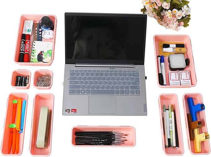 15 PCS Interlocking Desk Drawer Organizer Separator for Office,Bathroom,Kitchen,Makeup(Pink)