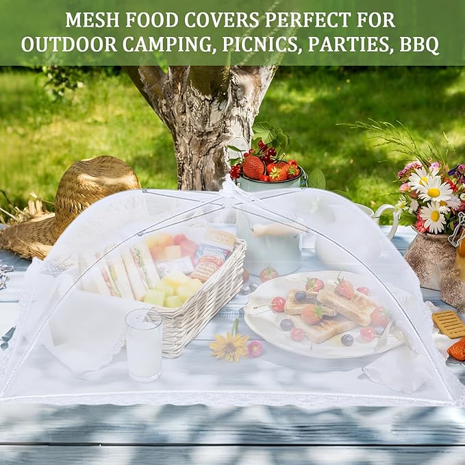 2 Pack Food Covers for Outdoors Mesh Screen Include 2 Extra Large (40"X 24") Food Tents Collapsible Food Covers for Outside, BBQ Party Supplies