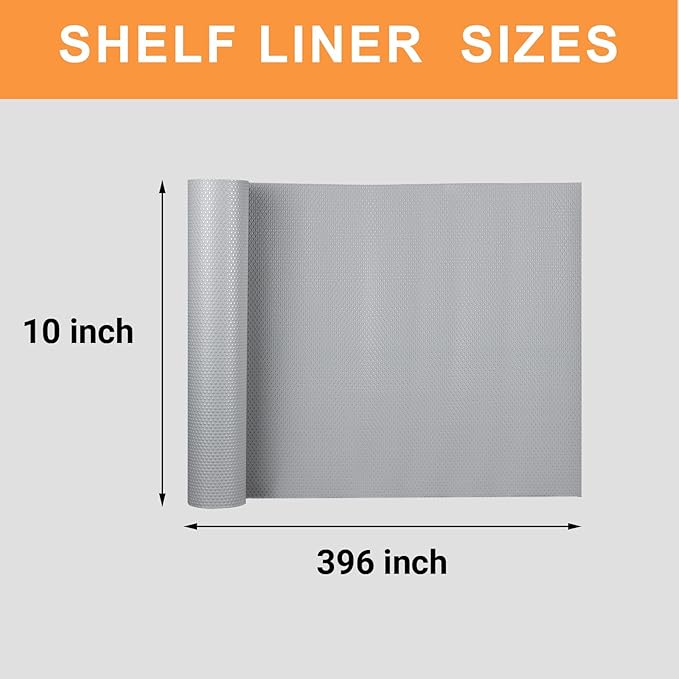 Shelf Liners for Kitchen Cabinets Waterproof: 10 Inch Wide Drawer Liner Light Gray - 10 in × 33 FT Easy to Cut Non-Adhesive Shelf Paper for Pantry