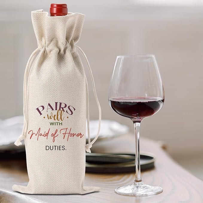 FBCCZEY Maid of Honor Bridesmaid Proposal Gifts Maid of Honor Bridesmaid Wine Bag Wedding Engagement Gift for Bridesmaid Pairs Well with Maid of Honor Duties Wine Bags