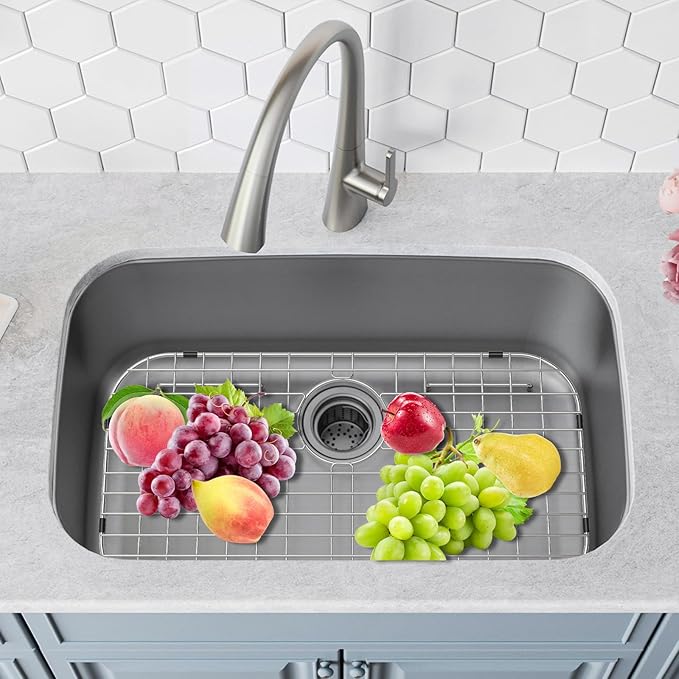 Sink Protector Grid 26-1/16" x 14-1/16", Rear Drain with Corner Radius 3-1/2", 304 Stainless Steel Material Rear Drain