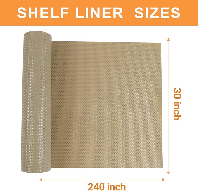 Cabinet Shelf Liner 30-inch Wide: Large Waterproof Cabinets Drawers Liners 30 in x 240 in - Khaki Non-Adhesive Easy to Cut Under Sink Mat for Cupboard
