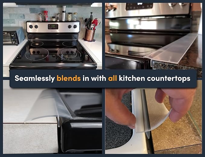 Linda's Essentials Silicone Stove Gap Covers (2 Pack), Heat Resistant Oven Gap Filler Seals Gaps Between Stovetop and Counter, Easy to Clean Stove Gap Guard (21 Inches, Clear)