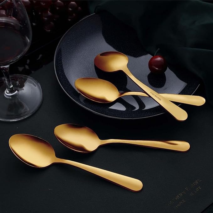 Unokit 24-Piece Tea Spoons Set Silverware - 7.4 inch Stainless Steel Spoon, Dessert, Table, Silverware Spoons Only for Home, Kitchen or Restaurant - Mirror Polished, Dishwasher Safe, Gold