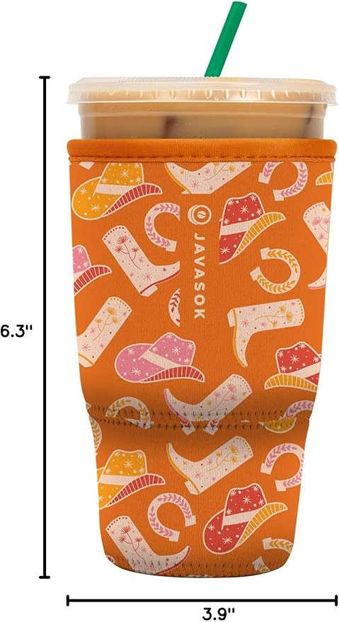 Sok It JavaSok Iced Coffee & Cold Soda Insulated Neoprene Cup Sleeve (Cowgirl Couture, Large: 30-32oz)