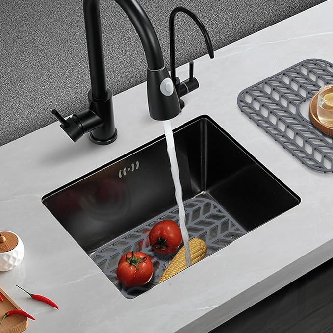 Sink Protectors for Kitchen Sink, 12.25"X11.5" Center Drain mat for bottom of sink, Protect Kitchen Sink bottom from Scratches, Dishwasher Safe Grid Mat for Kitchen(Gray, 12.25"x11.5"x2 Center)