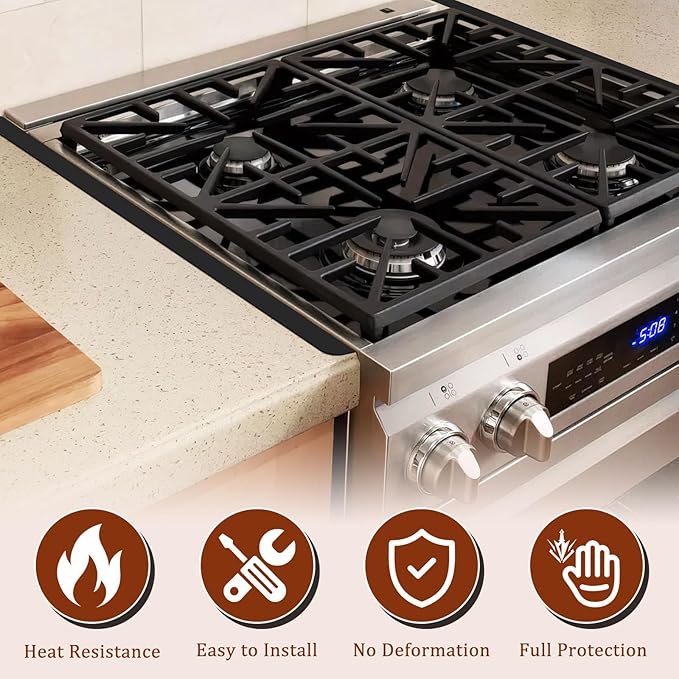 Stainless Steel Stove & Counter Top Gap Covers - Oven Gap Filler Kit 23.4" - Heat Resistant Slide-in Range Trim Guard for Seamless Kitchen Accessories Easy Clean
