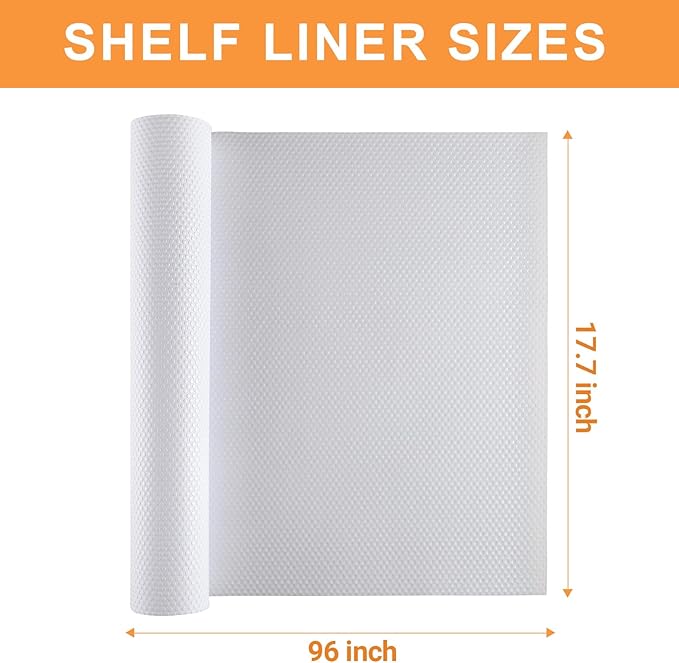 FLPMIX Shelf Liner White - Waterproof Pantry Cabinets Liners - Washable Non-Adhesive Kitchens Drawer Paper - Easy to Cut EVA Bathroom Cupboard Mat 17.7" X 96Inch