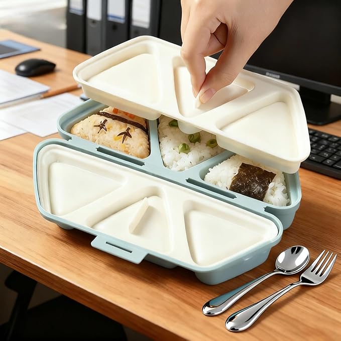 6 in 1 Onigiri Mold Triangle Rice Ball Mold Musubi Press Onigiri Maker Sushi Making Kit Once Quickly Make 6pcs Rice Balls for Lunch and Home DIY (Beige)