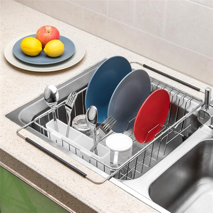 SANNO Kitchen Sink Protectors Gird, 16.14" L X 13" Sink Rack Sink Protector Expandable Dish Drying Rack Sink Dish Rack in Sink or On Counter
