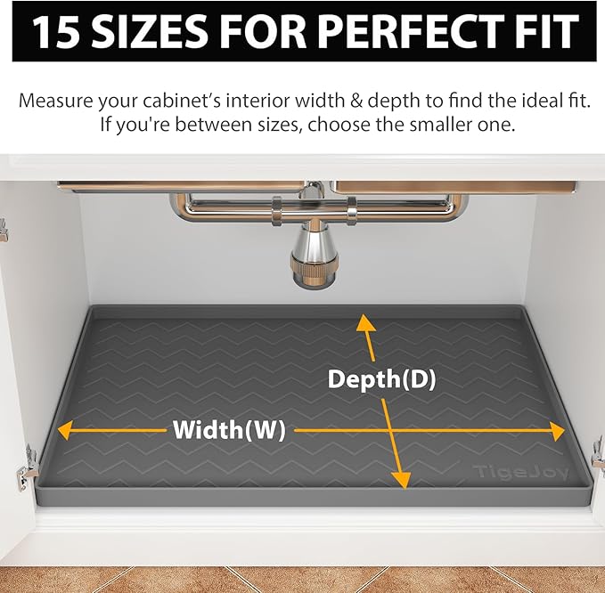 TigeJoy Under Sink Mats for Kitchen Waterproof, Leak-Proof Silicone Mat Sink Protector and Cabinet Liner, Kitchen Essentials Organizer and Storage 22" x 19" White