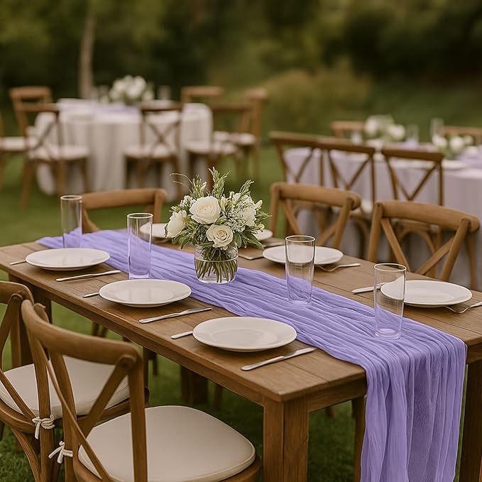 10FT Lilac Purple Cheesecloth Table Runner 120 Inch Rustic Boho Gauze Cheese Cloth Table Runner for Wedding Baby Shower Bridal Shower Birthday Party Home Decorations