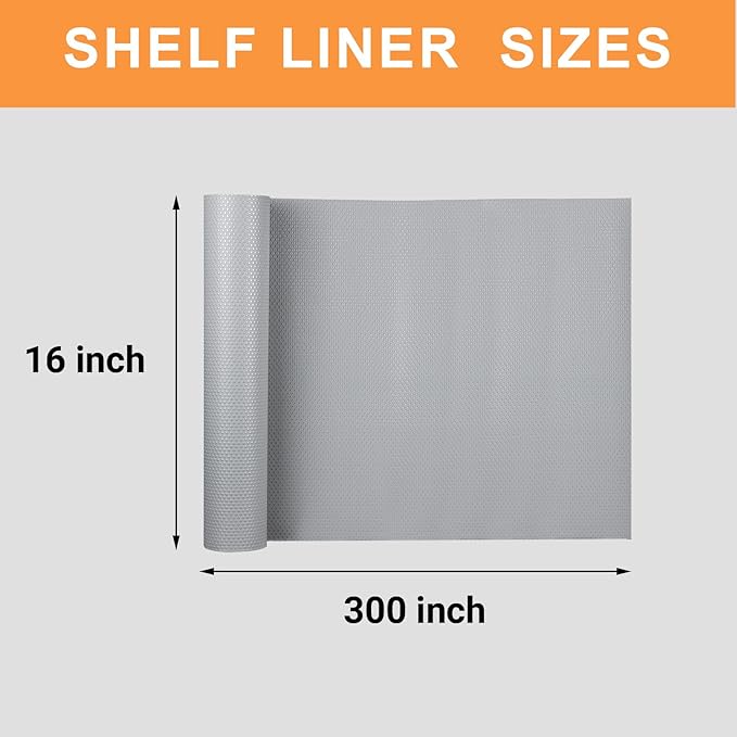 Shelf Liners for Kitchen Cabinets 16-inch: Waterproof Non-Adhesive Drawer Liner Light Gray - 16 in x 300 Inch Easy to Clean Cupboard Mat for Pantry Shelves