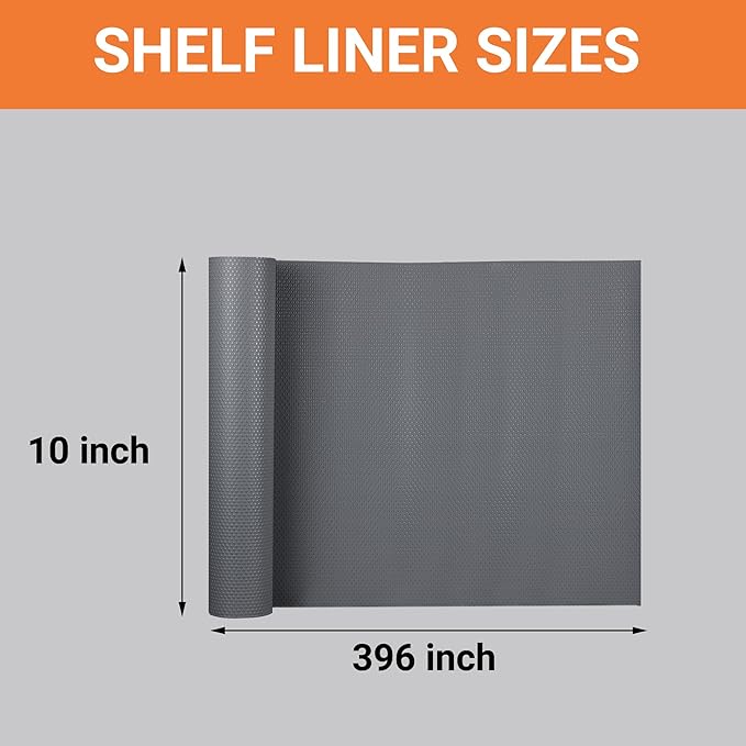 FLPMIX Shelf Liners for Kitchen Cabinets: Dark Grey Waterproof Bathroom Drawer Paper 10" x 396" - Easy to Cut Non-Adhesive Small Kitchen Cupboard Mat for Pantry Shelves