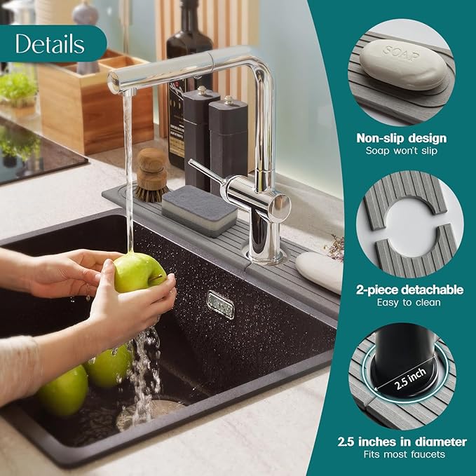 Kitchen Faucet Absorbent Mat - Large Diatomaceous Earth Splash Guard for Sink Faucet, Aesthetic Water Absorbing Stone Tray in The Modern Home (Grey, 23.6" x 5.5")