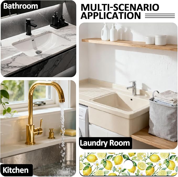 2 Pcs Kitchen Sink Splash Guard Faucet Mats Lemon Pattern Faucet Mat for Sinks Fruit Absorbing Drying Mat for Kitchen Bathroom, 23.6x5.5inch