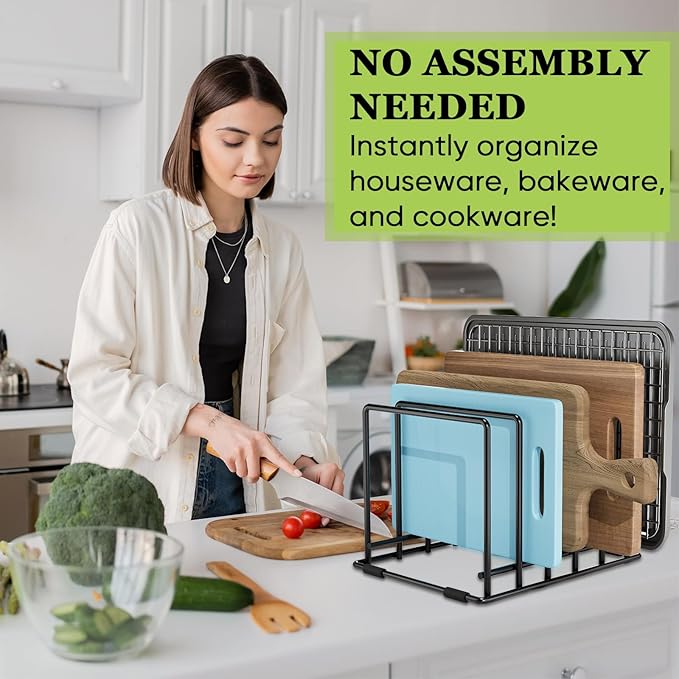 2-Pack Baking Sheet Organizer Rack โ 5-Slot Bakeware & Cookie Tray Holder for Kitchen Cabinet or Countertop, Stainless Steel Cutting Board Rack with Rust-Resistant Frame & Anti-Slip Feet
