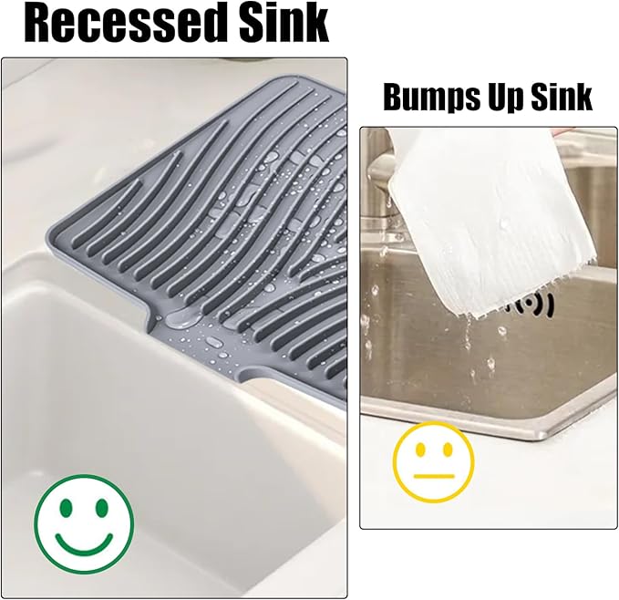 Silicone Dish Drying Mat for Kitchen Counter, Dish Drying Pad, Non-Slip Drain Pad with Built-in Drain, Heat Resistant Stone Drying Mat(16" x 12", Grey)