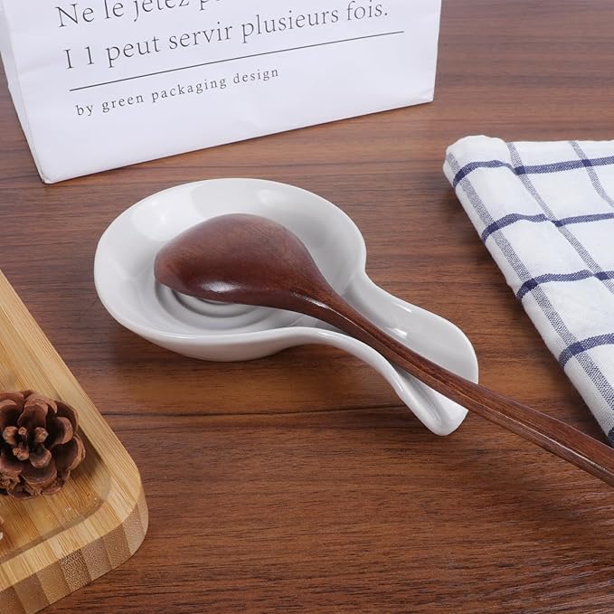 JINIHFW Spoon Rest for Kitchen, Ceramic Spoon Holder for Stove Top, Cooking Spoon Holder,Coffee Spoon Holder,Heat Resistant Utensil Rest for Countertop, Dishwasher Safe, White (1 PCS)