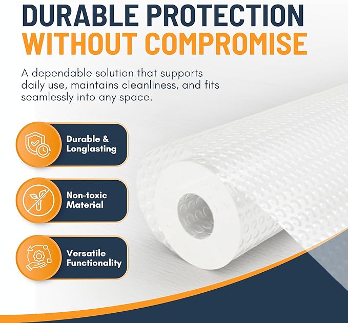 Shelf Liner Drawer Liner for Kitchen Cabinets Non-Adhesive by Linda’s Essentials (17.7 x 240 Inches) - Non-Slip Easy Clean Kitchen Cabinet and Cupboard Protector, Waterproof Mat, Clear Roll