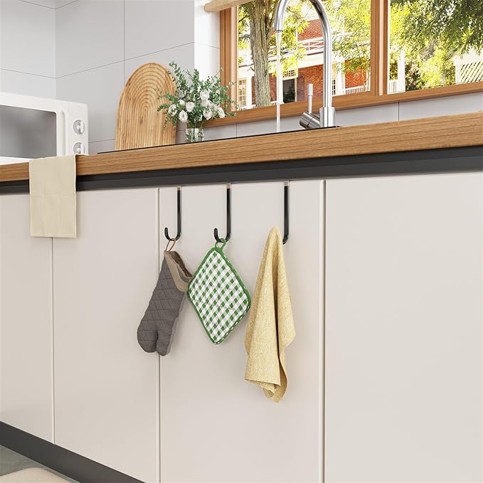 16 Pack Over The Door Hooks, Door Hanger Hook, Towel Hooks for Hanging, Towel Hanger for Bathroom, Fit 1 3/8" Door Black, Dorm Room Essentials