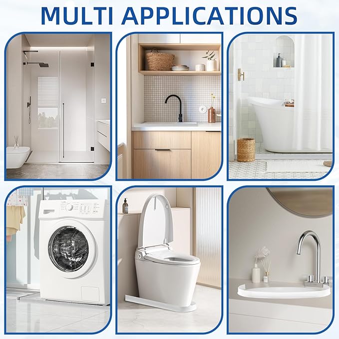 4'' High Shower Threshold Water Dam, 79" Long Collapsible Shower Water Splash Guard, Self-adhesive Shower Barrier
