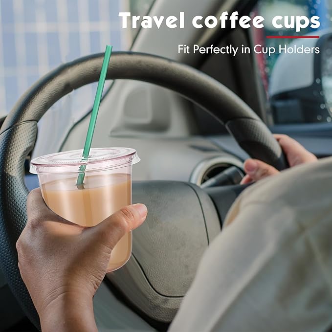 Baderke 25 Set Plastic Cups with Lids and Straws, Disposable Plastic Iced Coffee Cup for Cold Beverage Juice Smoothie Crystal for Coffee Shops Party Catering (Pink,14 oz)