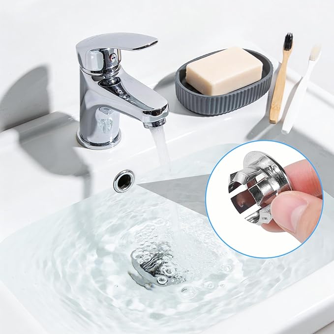 Sink Overflow Ring, 4-Pack Universal Fit Chrome Basin Trim Ring – Easy Installation Hole Insert Caps for Bathroom & Kitchen Sink Drain