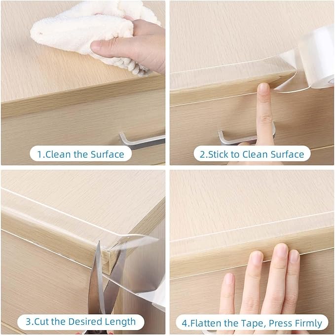 Clear Edge Protector Strip, 1.57in x 3.28FT, Sharp Edge Wrap Cover Tape, Self Adhesive Protective Corner Bumper Guards for Cabinet Door Desk Glass Table Bed Furniture, Kitchen Countertop