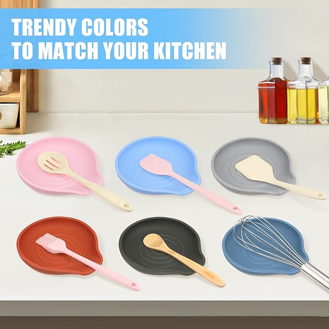 Silicone Spoon Rest for Stove Top - BPA-Free, Heat-Resistant Spoon Holder - Spoon Rest for Kitchen Counter - Large Cooking Utensil Rest for Spoons, Spatulas, Ladles or Tongs - Gray