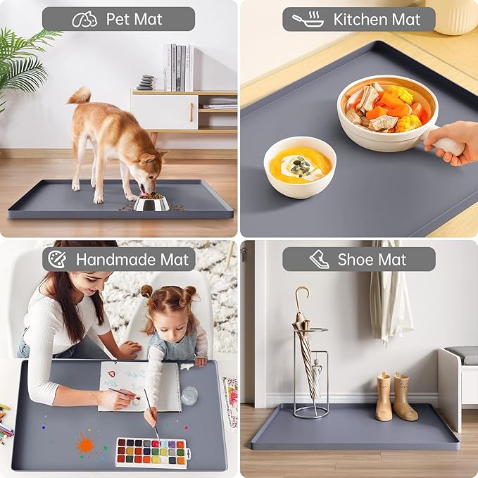 FLATO Waterproof Under Sink Mat 34" x 19" Shelf Liner for Kitchen and Bathroom, Cabinet Protector, Organizers and Storage, Flexible Silicone Drip Tray