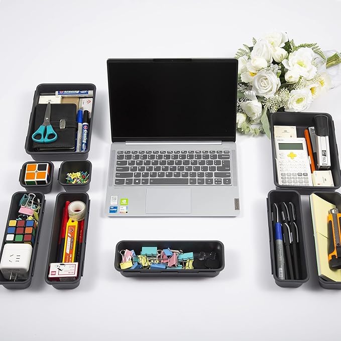 15 PCS Interlocking Desk Drawer Organizer Separator for Office,Bathroom,Kitchen,Makeup(Black)