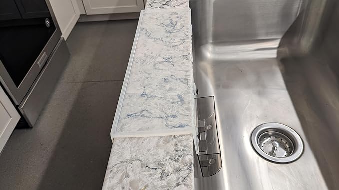 SiliSink Silicone Edge Guard for Kitchen Sink - Fits 3.75” - 4” Wide - The Original Silicone Sink Edge Protector with Sponge Caddy - Splash Guard, 14” Clear Diamond