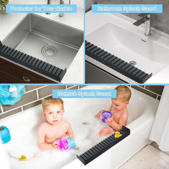 Silicone Sink Edge Protectors 4" x 24", Upgrade Kitchen Sink Splash Guards With Suction Cup, Splash Guard For Bathtub Sink, Countertop Protectors For Quartz Kitchen Sink(Black)