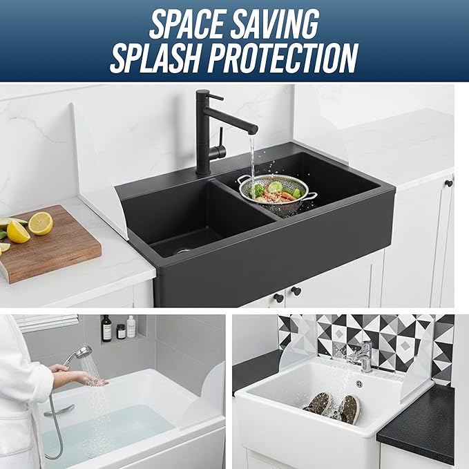 Removable Tub Splash Guard 2 Pack, Bathtub Splash Guard with Silicone Base & Acrylic Shower Corner Water Guard, Self Adhesive Shower Splash Guards to Keep Water in Tub or Walk-in Shower