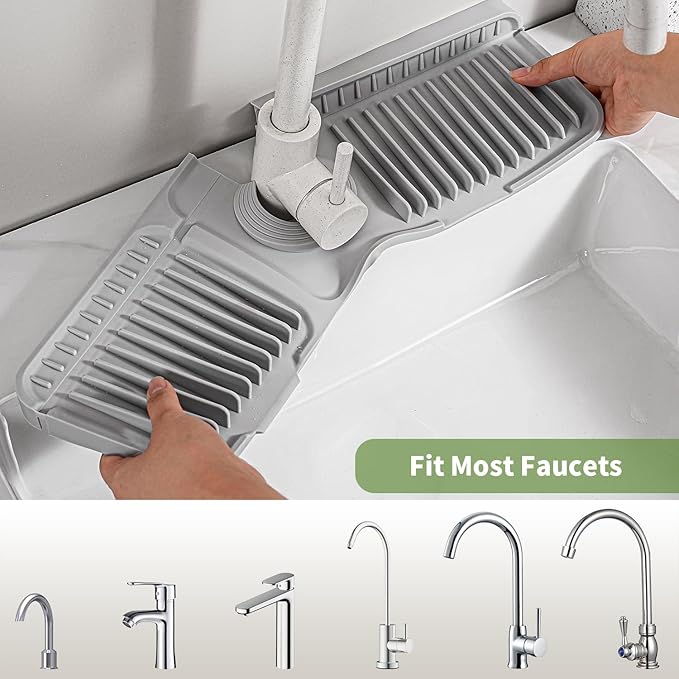 Faucet Mat for Kitchen Sink, 24 Inch Longer Silicone Sink Splash Guard, 7ยฐSlope Fast Self-draining, Fast Drying Tidy Faucet Mat Splash Guard