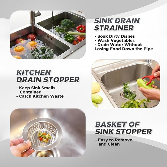 4 Pcs Brushed Silver Kitchen Sink Accessories Garbage Disposal Splash Guards 3.4'' Sink Drain Strainer and Stopper Stainless Steel Garbage Disposal Plug for Kitchen Drain Strainer