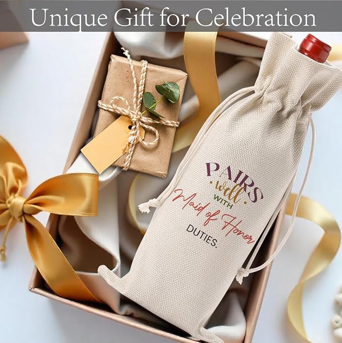 Matron of Honor Proposal Gifts Wedding Day Essentials Bridesmaid Duties Wedding Wine Bag with 2pcs Wine Labels