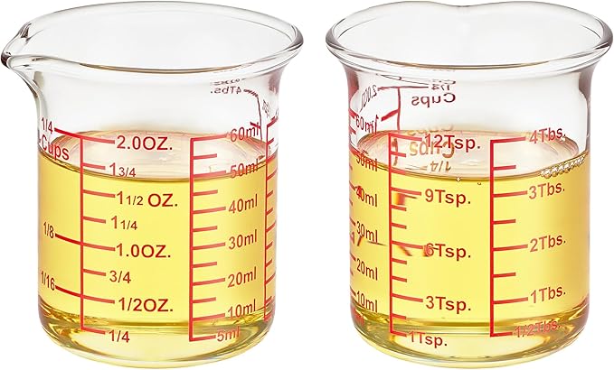 High Borosilicate Glass Measuring Cup-V-Shaped Spout,Glass Measuring Beaker for Kitchen or Restaurant, Easy to Read, 60 ML (2 Oz)-Pack of 2