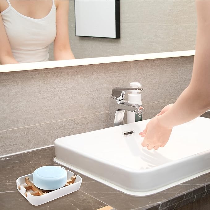 Soap Dishes for Bar Soap,2Pcs/Set Bathroom Soap Holder, Bamboo Soap Dishes Holder for Bathroom Shower, Sink Soap Dish, White&Black Soap Tray(White&Black)