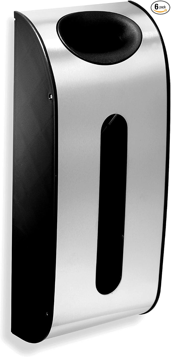 simplehuman Wall Mount Grocery Bag Dispenser, Brushed Stainless Steel (Pack of 6)